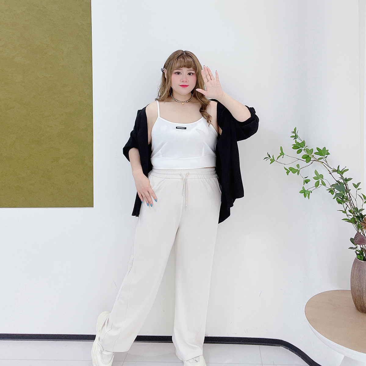 高腰显瘦百搭拼接香蕉裤胖莹莹大码女装胖mm慵懒风休闲黑色阔腿裤,淘宝优惠券,粉丝福利购,淘宝优惠卷