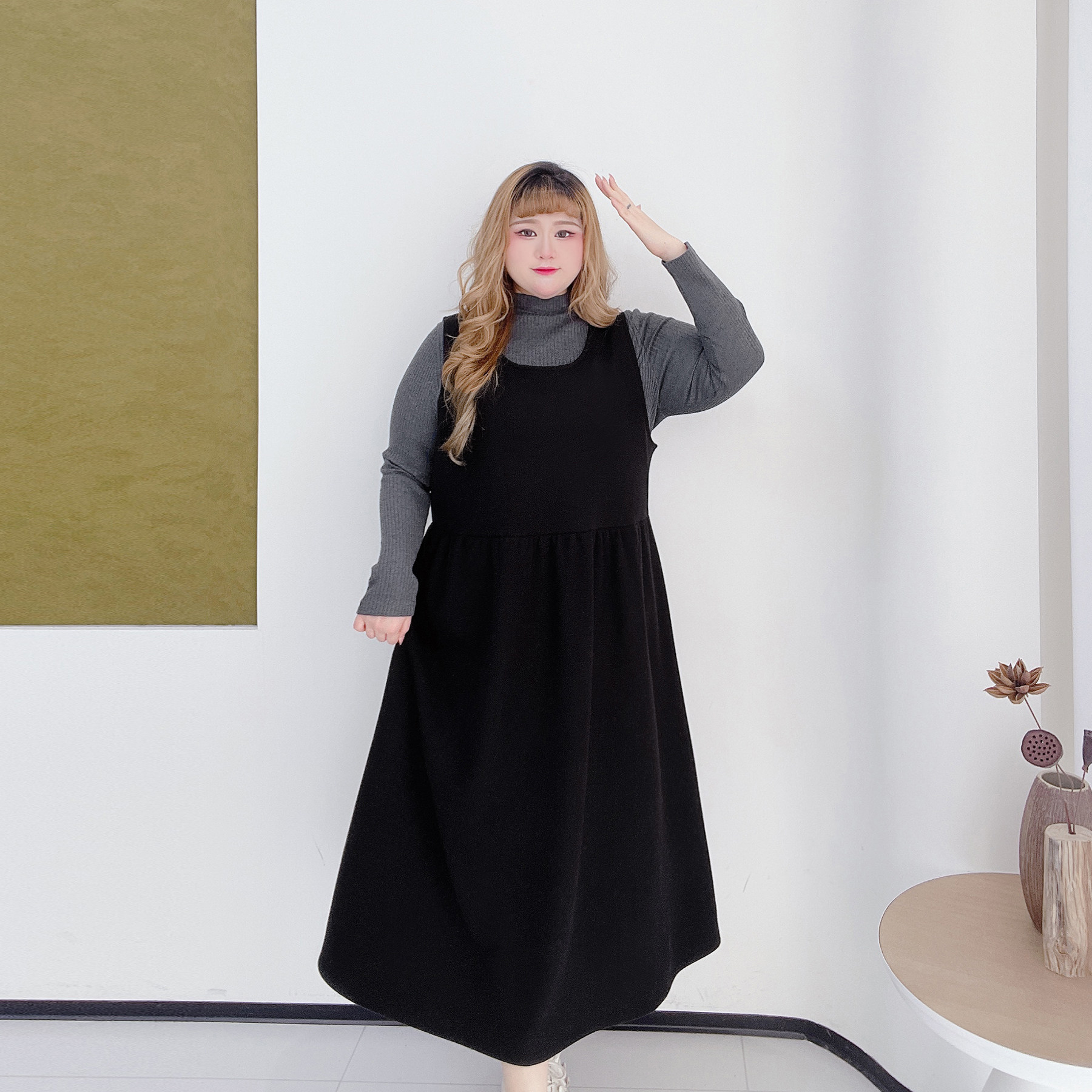 气质通勤半高领打底衫套装胖莹莹大码女装多元学院加绒背心连衣裙,淘宝优惠券,粉丝福利购,淘宝优惠卷