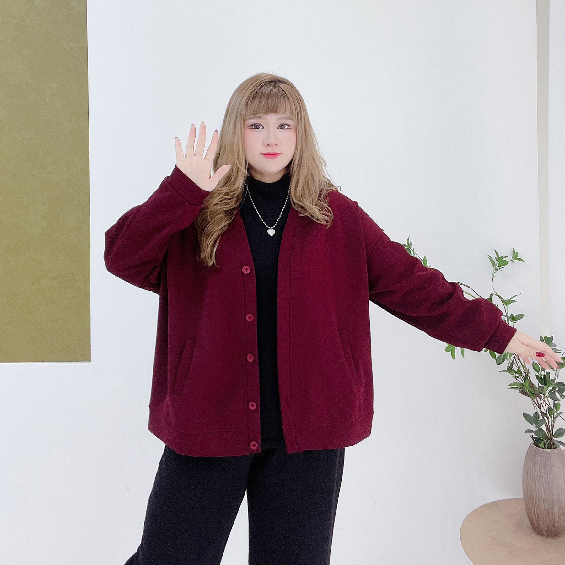 美式宽松棒球服外套胖莹莹大码女装秋季慵懒风遮肉高级感纯色上衣,淘宝优惠券,粉丝福利购,淘宝优惠卷