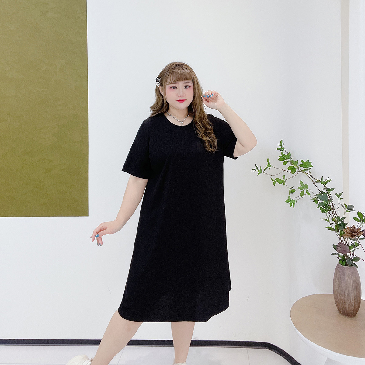 胖莹莹大码女装胖mm夏季长款T恤刺绣蕾丝吊带连衣裙叠穿遮肉套装,淘宝优惠券,粉丝福利购,淘宝优惠卷