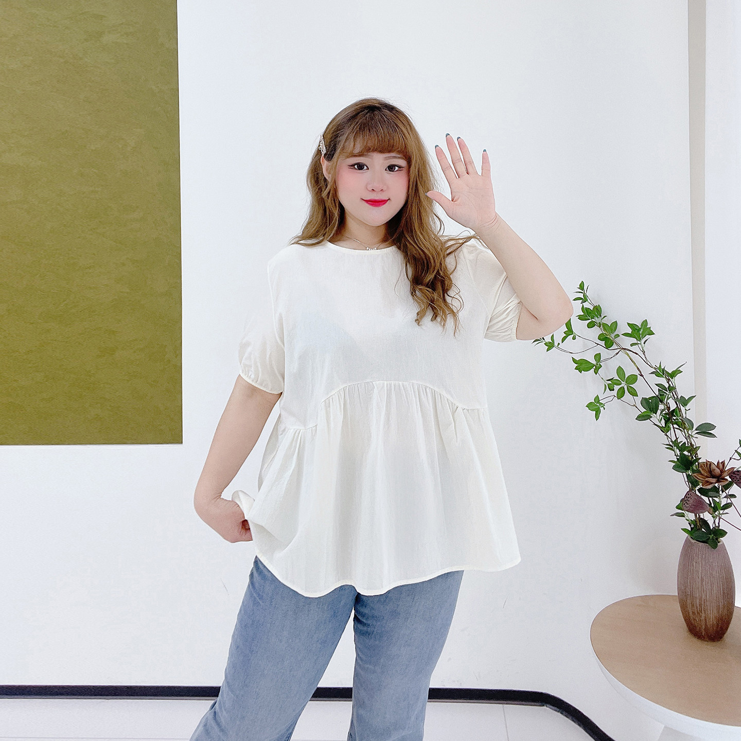 时尚多巴胺娃娃衫胖莹莹大码女装胖mm夏季减龄荷叶边A字遮肉衬衫,淘宝优惠券,粉丝福利购,淘宝优惠卷