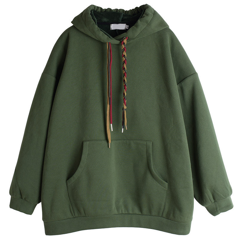 多元学院风加绒连帽卫衣胖莹莹大码女装秋冬慵懒简约口袋内搭上衣,淘宝优惠券,粉丝福利购,淘宝优惠卷
