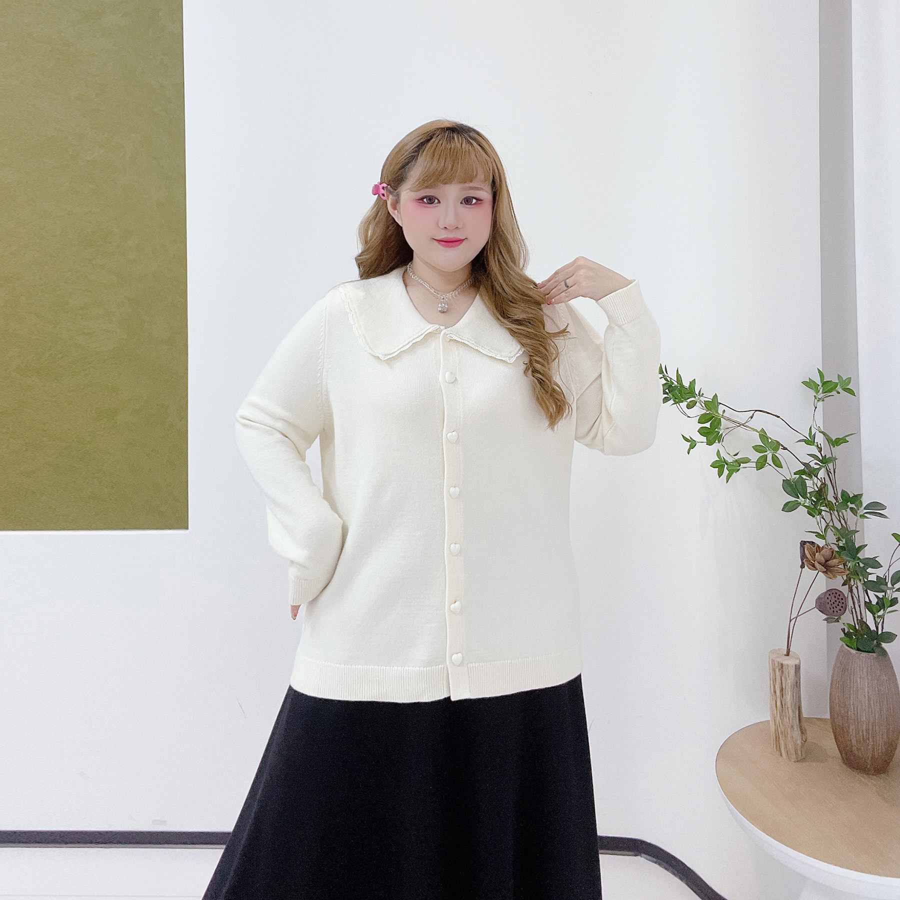 200斤小清新娃娃领打底毛衣胖莹莹大码女装秋冬气质内搭针织开衫,淘宝优惠券,粉丝福利购,淘宝优惠卷