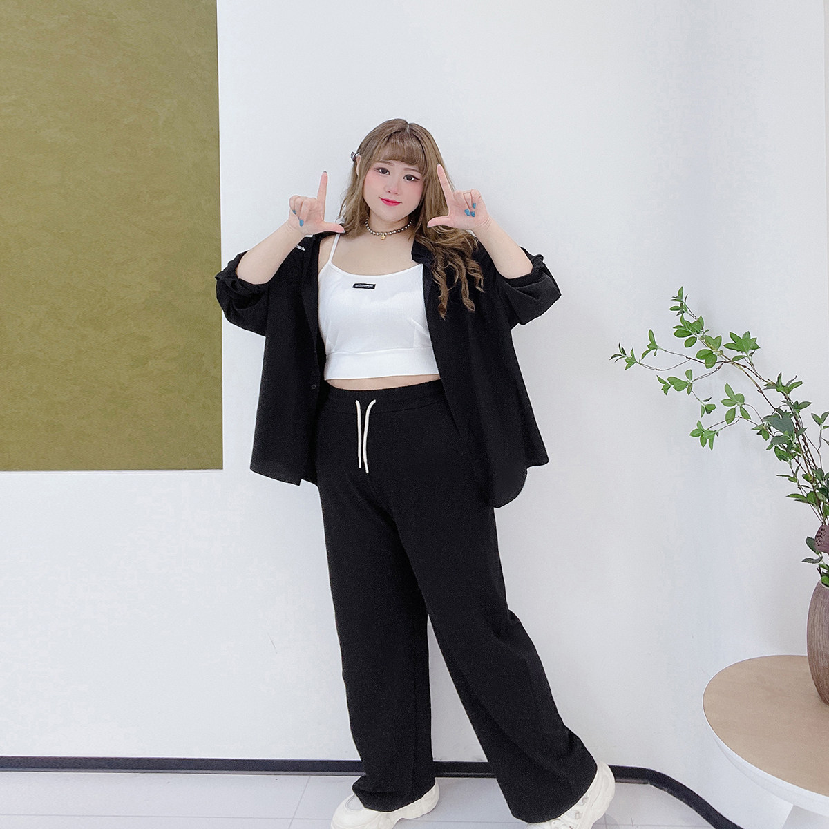 高腰显瘦百搭拼接香蕉裤胖莹莹大码女装胖mm慵懒风休闲黑色阔腿裤,淘宝优惠券,粉丝福利购,淘宝优惠卷