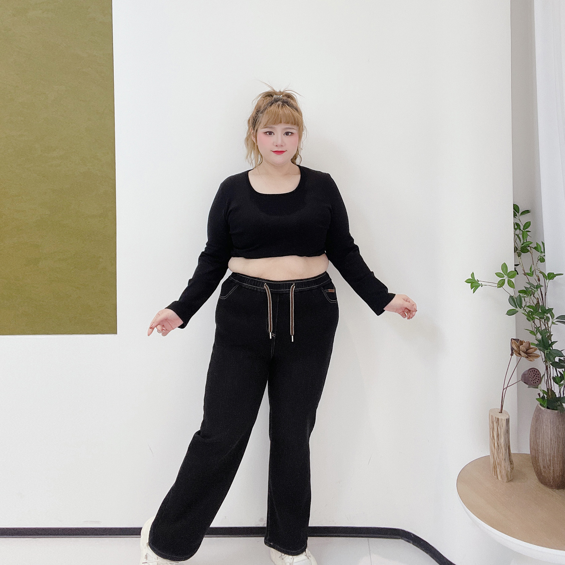 300斤加绒直筒休闲阔腿裤胖莹莹大码女装秋冬高腰显瘦烟管牛仔裤,淘宝优惠券,粉丝福利购,淘宝优惠卷