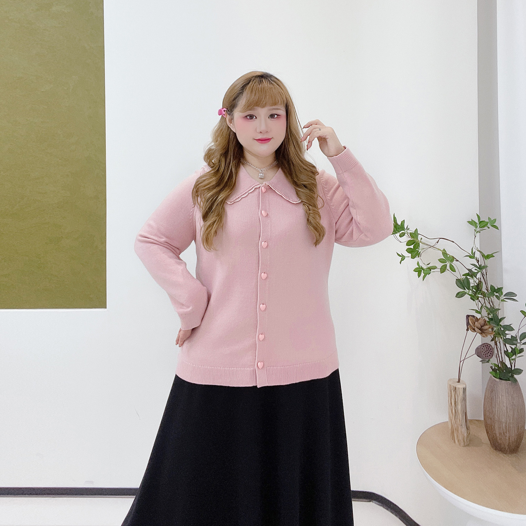 200斤小清新娃娃领打底毛衣胖莹莹大码女装秋冬气质内搭针织开衫,淘宝优惠券,粉丝福利购,淘宝优惠卷