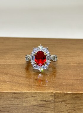 新款高定3克拉人工红宝石戒指镶
