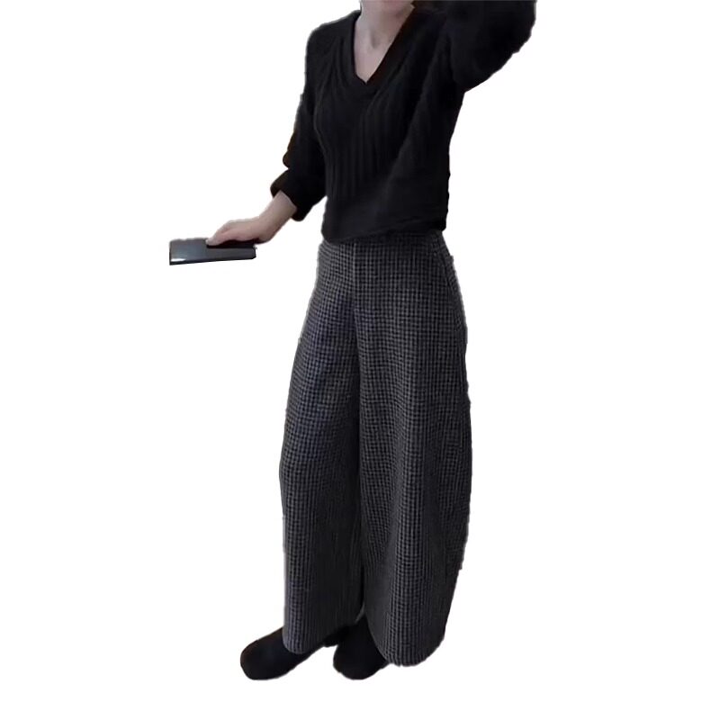 加绒加厚毛呢格子裤女冬季新款大码梨形身材小个子宽松显瘦哈伦裤,淘宝优惠券,粉丝福利购,淘宝优惠卷