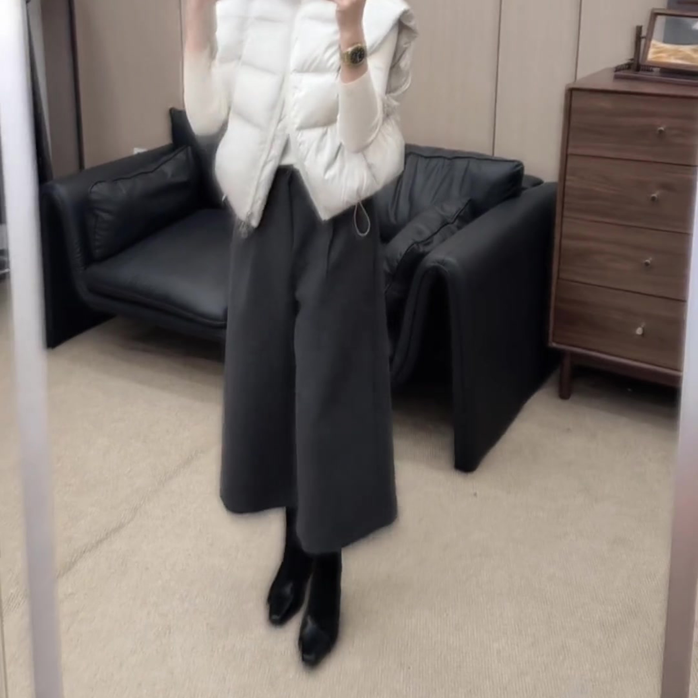 深灰色毛呢直筒裤女2025秋冬流行新款高腰简约宽松时尚百搭阔腿裤 - 图1