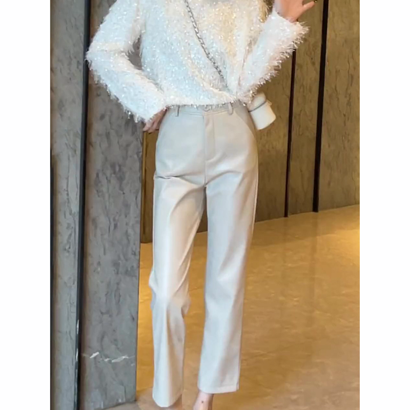 光泽感九分PU皮裤女秋季流行新款洋气减龄直筒裤百搭气质阔腿裤子,淘宝优惠券,粉丝福利购,淘宝优惠卷