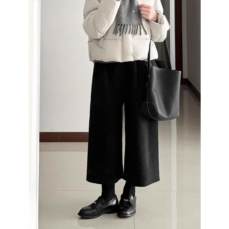灰色毛呢八分裤女2025冬新款高腰慵懒风小个子显瘦百搭休闲阔腿裤,淘宝优惠券,粉丝福利购,淘宝优惠卷
