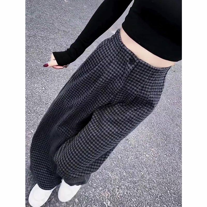 韩系百搭潮流撞色格子裤女2025早秋新款时尚百搭高腰休闲阔腿裤,淘宝优惠券,粉丝福利购,淘宝优惠卷