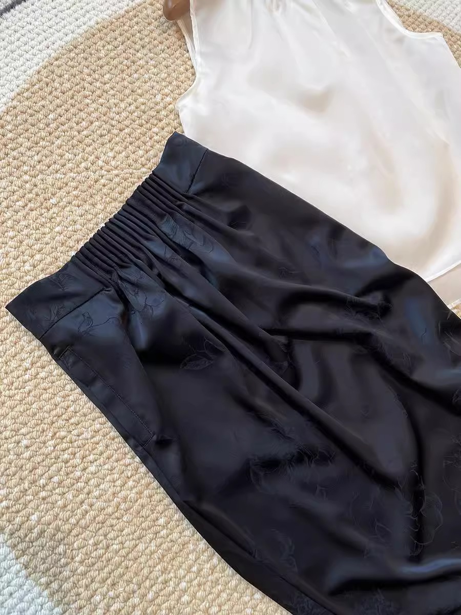 一线品牌清仓外贸捡漏必入~法式复古时髦提花醋酸松紧腰半身裙女-图0