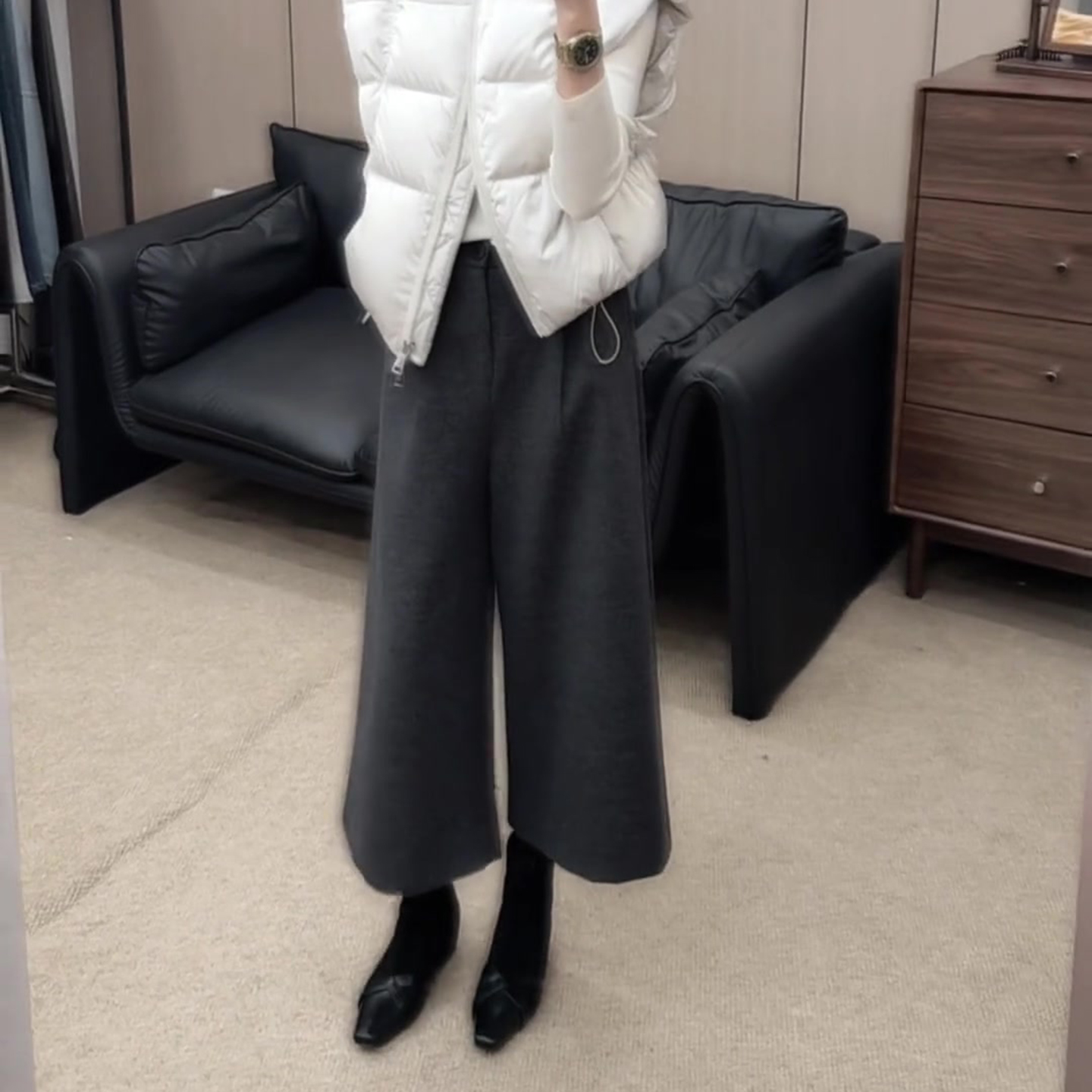 深灰色毛呢直筒裤女2025秋冬流行新款高腰简约宽松时尚百搭阔腿裤 - 图2