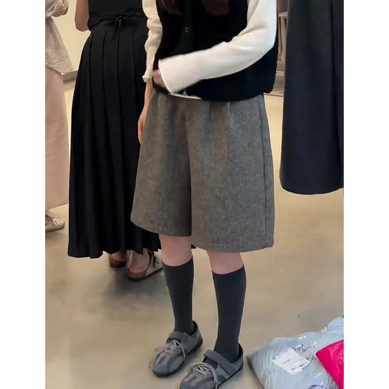 灰色毛呢五分裤女2025秋冬流行新款高腰简约宽松时尚百搭阔腿中裤,淘宝优惠券,粉丝福利购,淘宝优惠卷