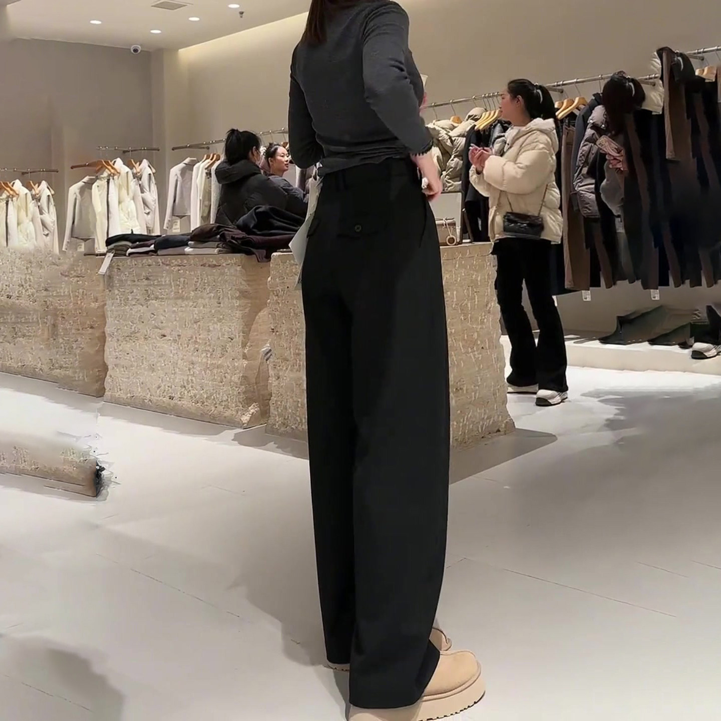 极简黑色毛呢休闲裤女秋冬新款高腰显瘦时尚百搭窄版直筒阔腿裤子,淘宝优惠券,粉丝福利购,淘宝优惠卷