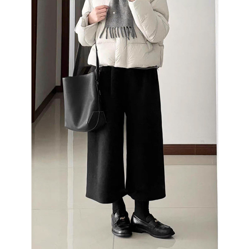灰色毛呢八分裤女2025冬新款高腰慵懒风小个子显瘦百搭休闲阔腿裤,淘宝优惠券,粉丝福利购,淘宝优惠卷