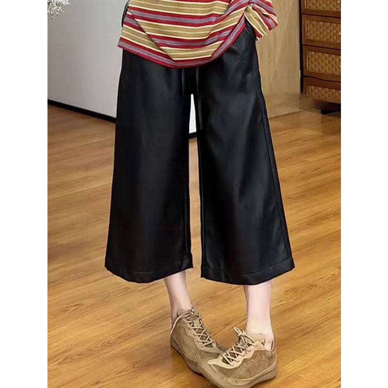 黑色收腰七分阔腿皮裤女2025年秋季新款宽松显瘦百搭时尚感休闲裤,淘宝优惠券,粉丝福利购,淘宝优惠卷