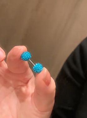 蓝色双头螺丝拧扣耳骨钉高级感耳蜗钉钻石小耳环爆闪养耳洞耳饰女