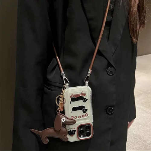 趣味棕腊肠狗适用三星s25edge手机壳s24ultra卡包s23+手绳s21fe卡通a05s/a17斜跨绳a17/a26/a35/a52s/a54/a56 - 图0