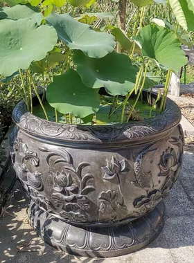 鱼缸花盆仿古手工圆形石材风水