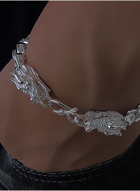 男士手链纯银龙头手链纯手工S99足银手链潮男泰国链送男友银手链