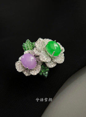 新中式双生山茶花锆石胸针女款