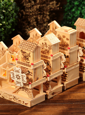 精品礼品别墅塔楼风车木质元旦