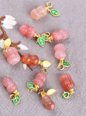 天然花生吊坠纯银水晶玉石项链