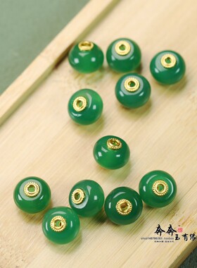 冰透绿玛瑙算盘12*10mm镶孔2mm