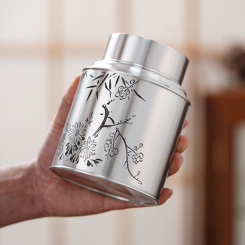 斑锡龙锡罐礼遇茶仓纯锡茶叶罐中号双盖密封储茶罐茶叶送礼盒高档 - 图3