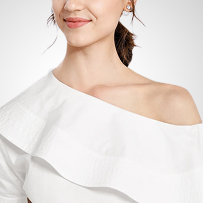 一字肩漏锁骨2025夏装新款荷叶边套头衬衫女白色衬衣宽松显瘦上衣 - 图0