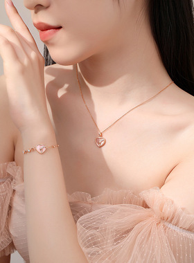 贝母心形吊坠925纯银锁骨链