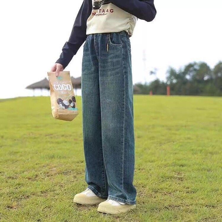 女童牛仔裤秋冬2025新款洋气儿童阔腿裤女孩春秋直筒加绒外穿裤子,淘宝优惠券,粉丝福利购,淘宝优惠卷