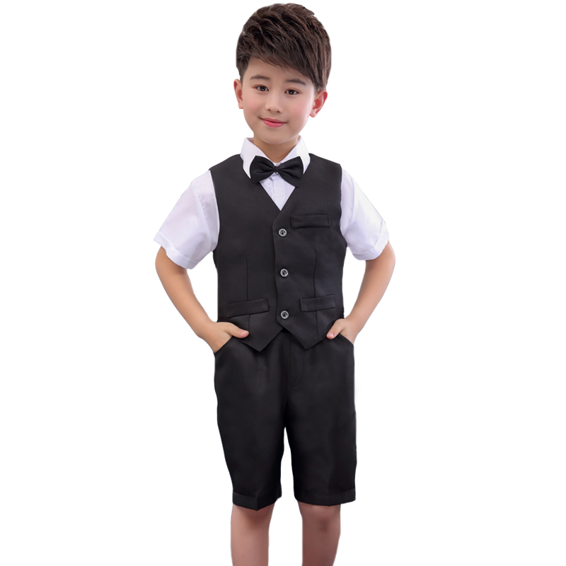 新款促销男童装儿童礼服结婚花童黑色西装衬衫演出服装摄影套装 - 图3