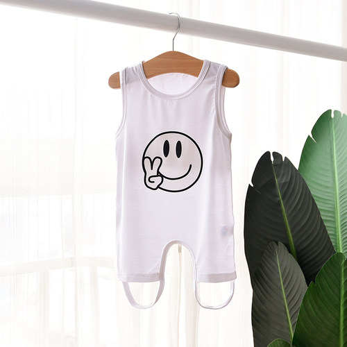 儿童肚兜睡觉夏季薄款婴儿连腿背心式哈衣莫代尔护肚睡衣半背兜兜-图0