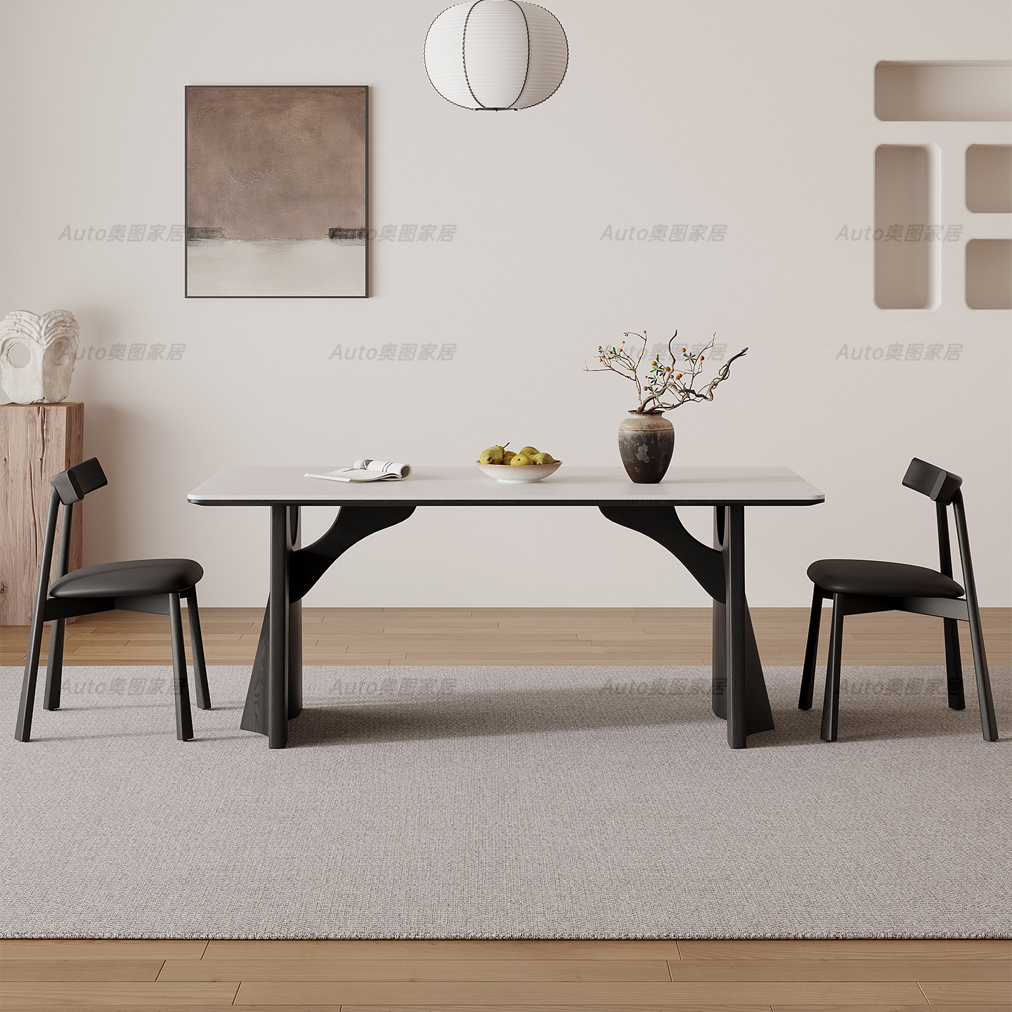 意式极简岩板餐桌小户型家用现代简约法式侘寂风长方形实木餐桌椅,淘宝优惠券,粉丝福利购,淘宝优惠卷
