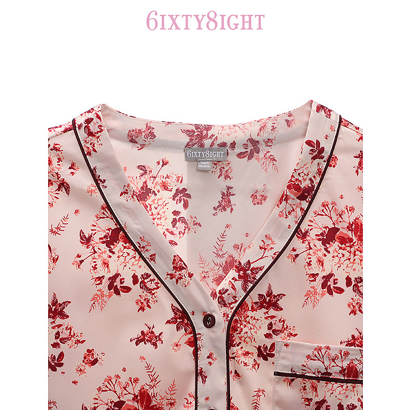 6ixty8ight 68官方甜美碎花红睡衣 6IXTY8IGHT睡衣上装