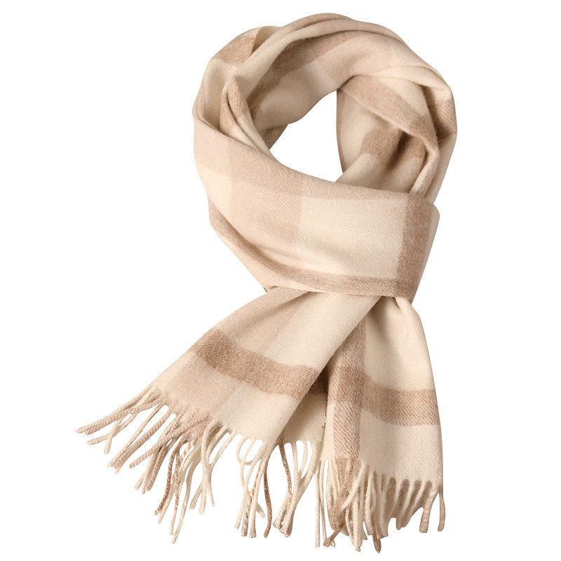 米白色格子羊毛围巾女秋冬季高级感羊绒围脖保暖送女生女友礼盒装,淘宝优惠券,粉丝福利购,淘宝优惠卷