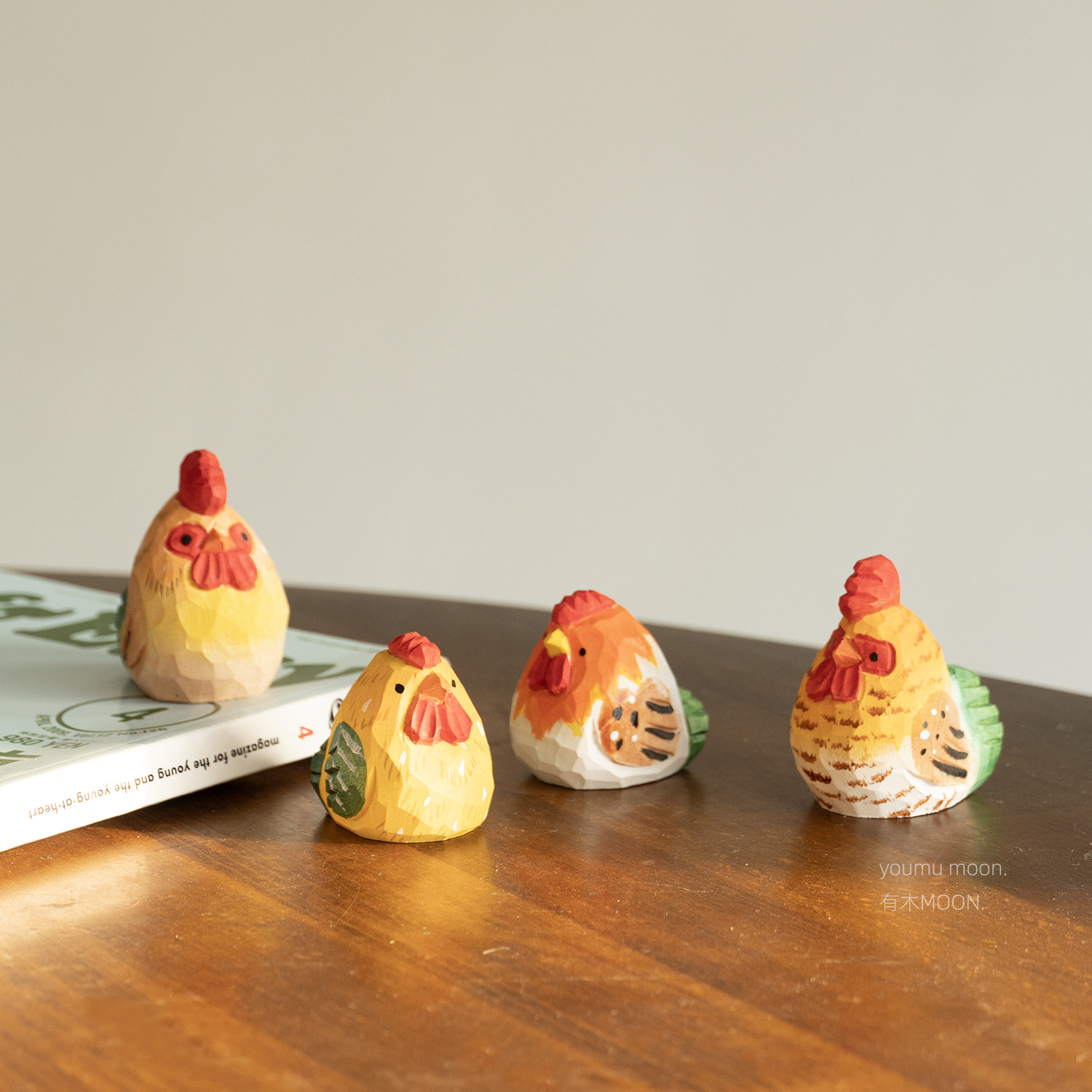 小胖鸡萌鸡公鸡母鸡十二生肖木雕木质可爱治愈桌面摆件纯手工礼物,淘宝优惠券,粉丝福利购,淘宝优惠卷