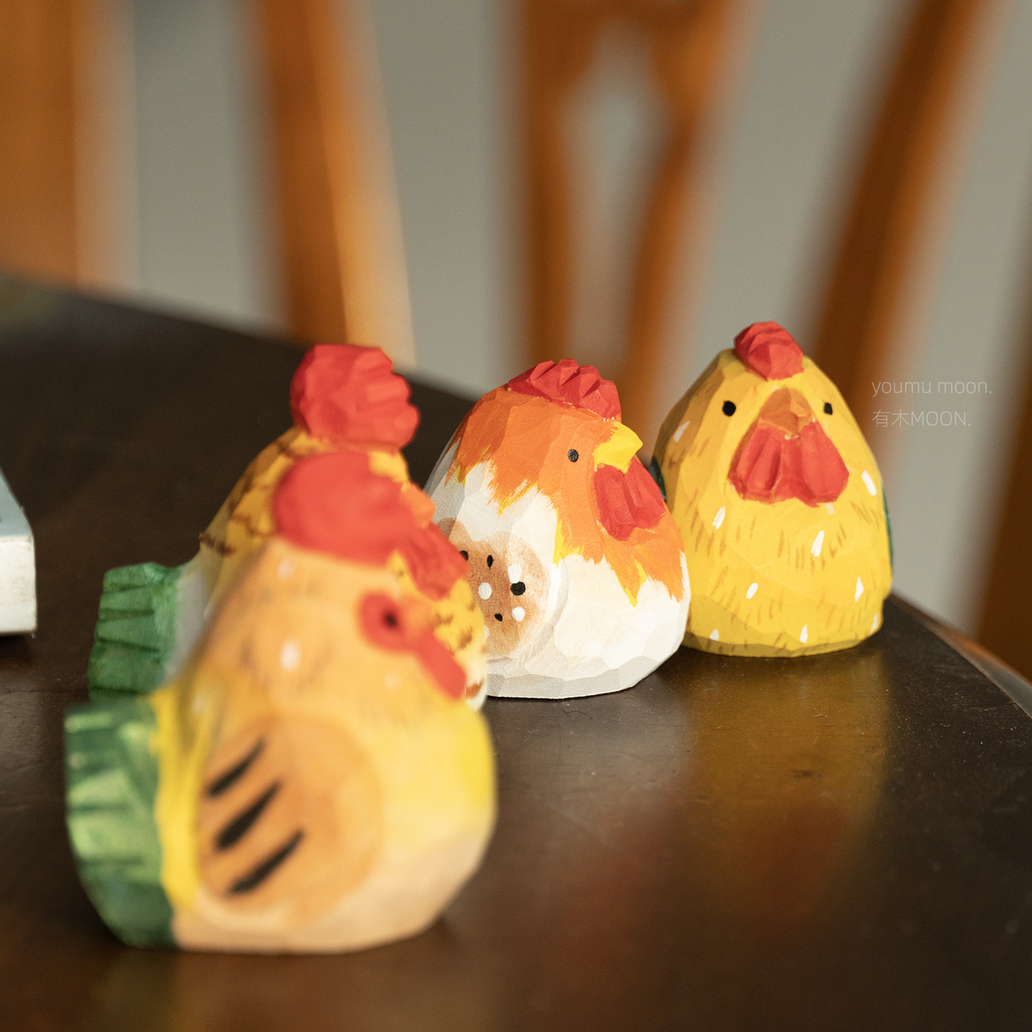 小胖鸡萌鸡公鸡母鸡十二生肖木雕木质可爱治愈桌面摆件纯手工礼物,淘宝优惠券,粉丝福利购,淘宝优惠卷