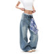 Zhuoyuan ແບບດຽວກັນຂອງ COLDSTONE ກາງເກງ American machete pants ສໍາລັບແມ່ຍິງ, zipper chic, ຜ້າພັນຄໍສີ່ຫລ່ຽມທີ່ຖອດອອກໄດ້, ກາງເກງຂາກວ້າງ.