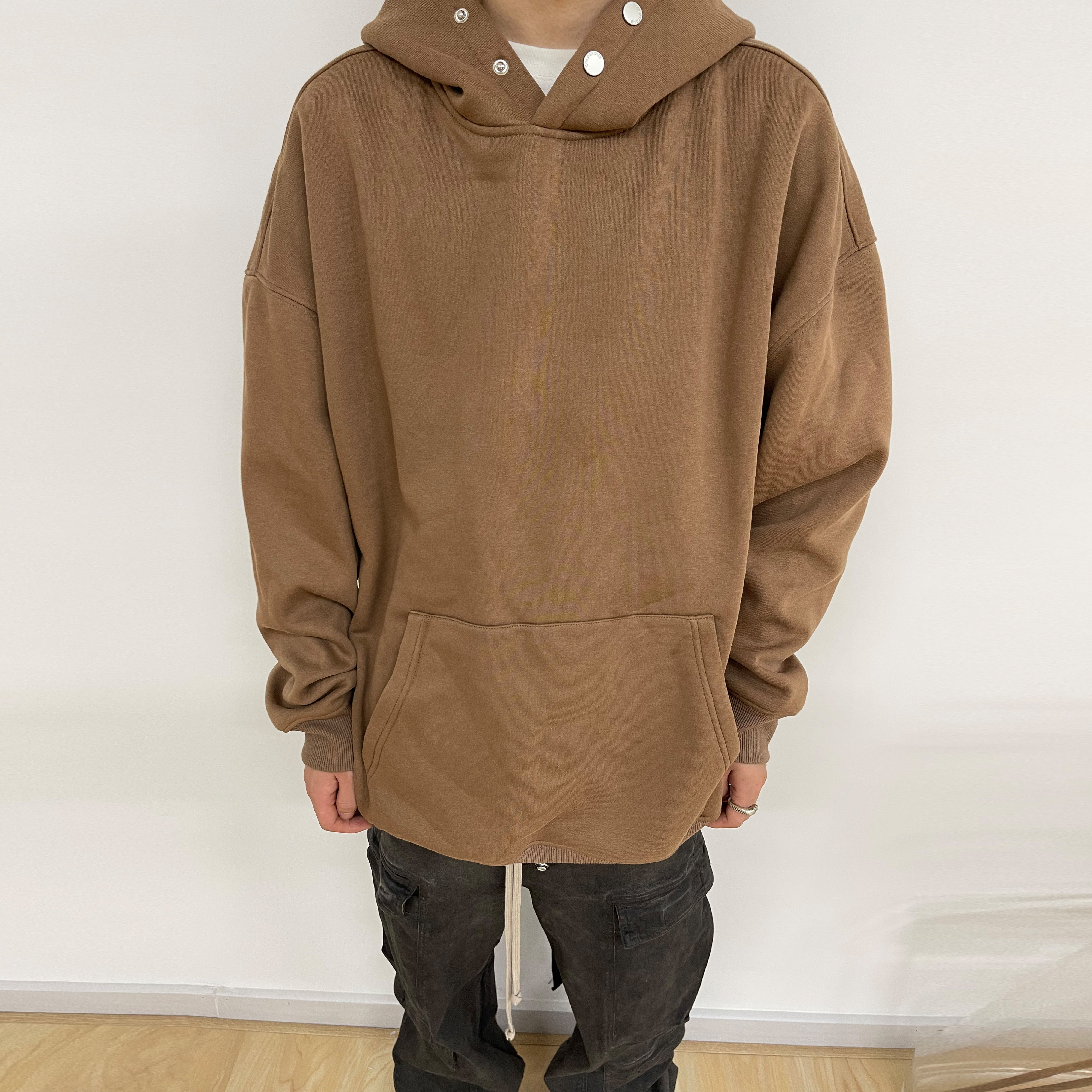 何洁同款 COLDSTONE秋冬基础排扣纯色加绒帽衫针织男女连帽卫衣