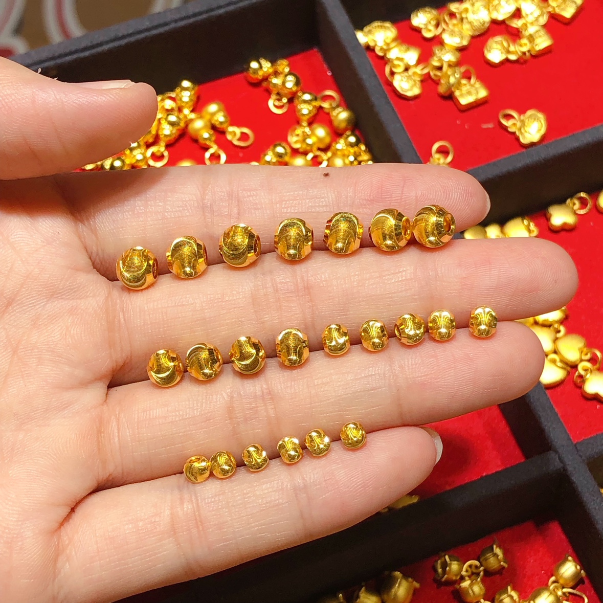 纯金黄金猫眼珠3D硬金足金999闪亮车花转运珠路路通diy手链女手串 - 图3