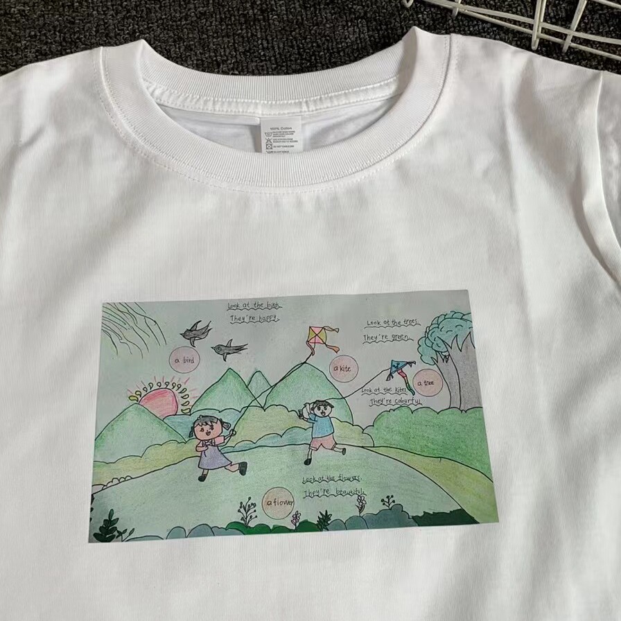 儿童节礼物画画作品照片diy创意来图定制宝宝纯棉圆领宽松印花T恤