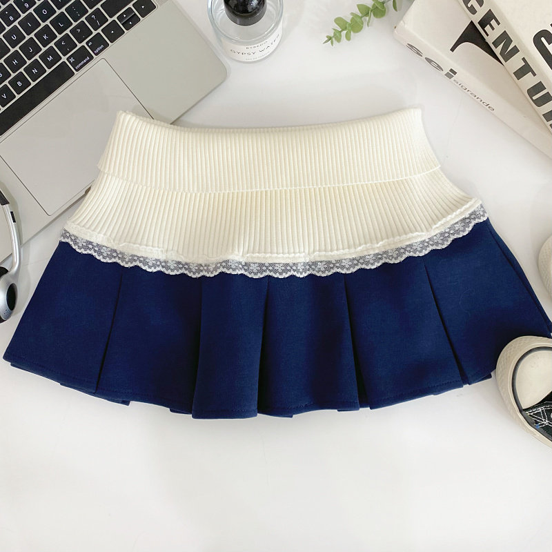 设计感辣妹百搭高腰显瘦针织拼接百褶半身裙短裙a字裙女秋冬新款,淘宝优惠券,粉丝福利购,淘宝优惠卷