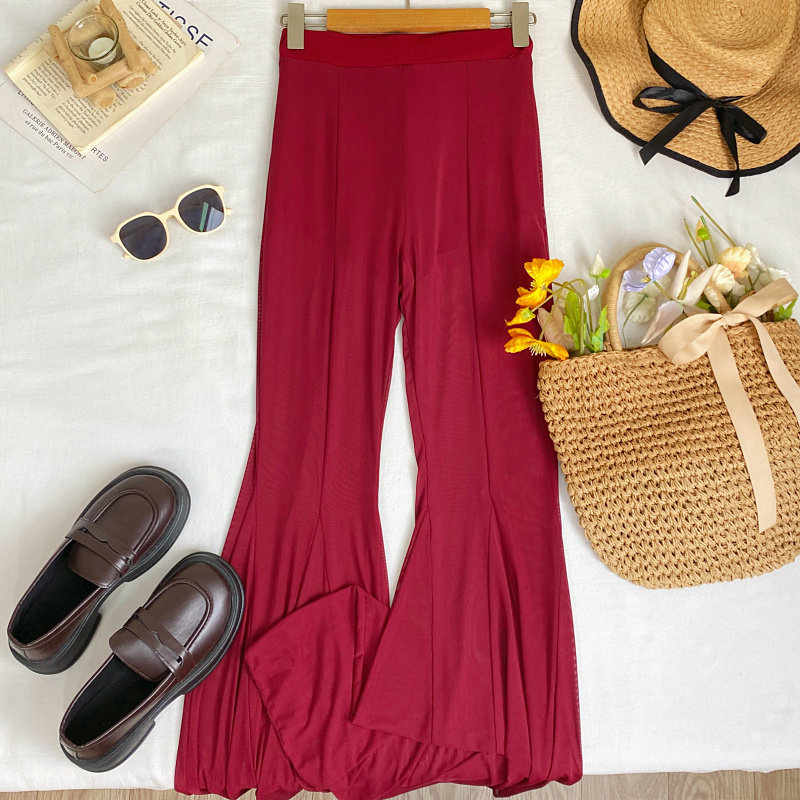 欧美风时尚百搭高腰显瘦透视薄款网纱喇叭阔腿长裤女2026春夏新款,淘宝优惠券,粉丝福利购,淘宝优惠卷