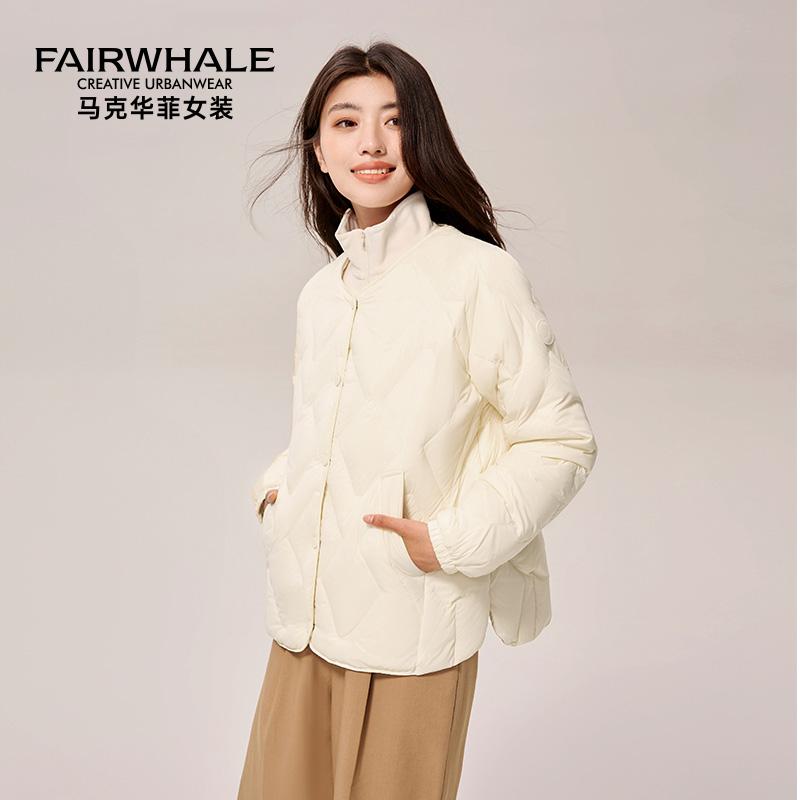 马克华菲轻薄羽绒服女2025冬季新款圆领短款内胆轻暖外套时尚保暖