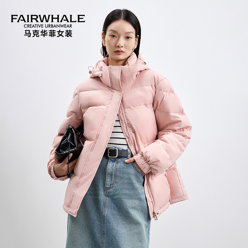 马克华菲羽绒服女款2024冬季新款时尚简约米色冬装保暖短款外套厚