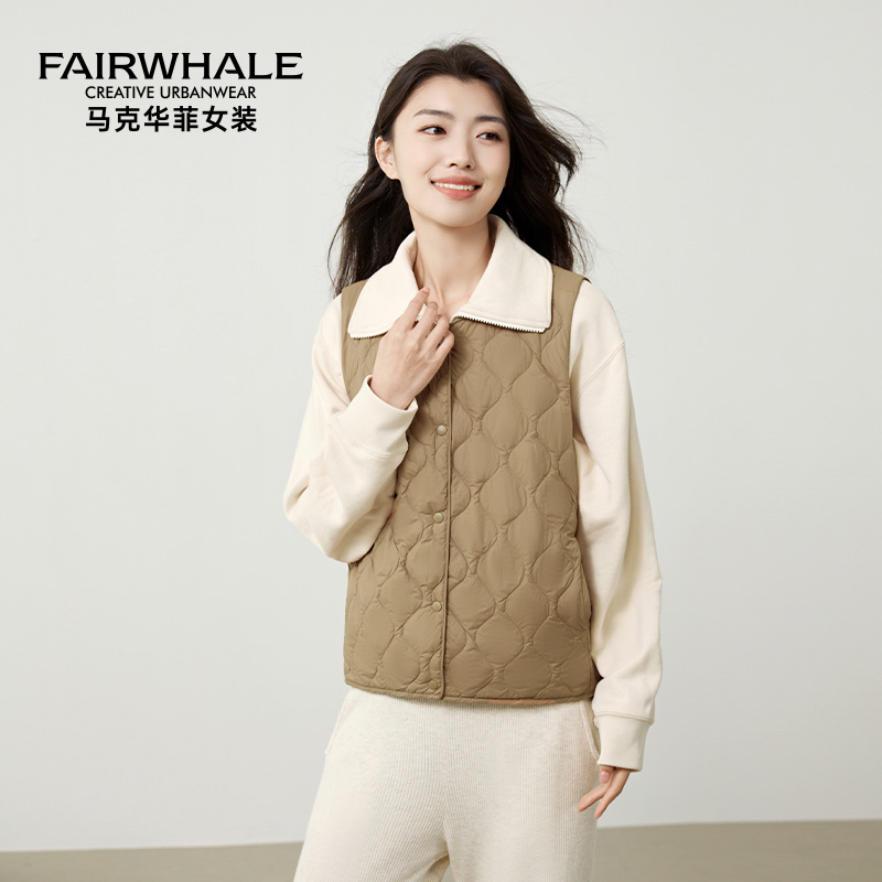 马克华菲羽绒马甲女款2025冬季新款圆领V领两穿内搭轻薄内胆百搭